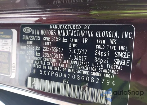 2016 Kia Sorento 2.4L Lx from USA, damaged, VIN 5XYPGDA30GG082794